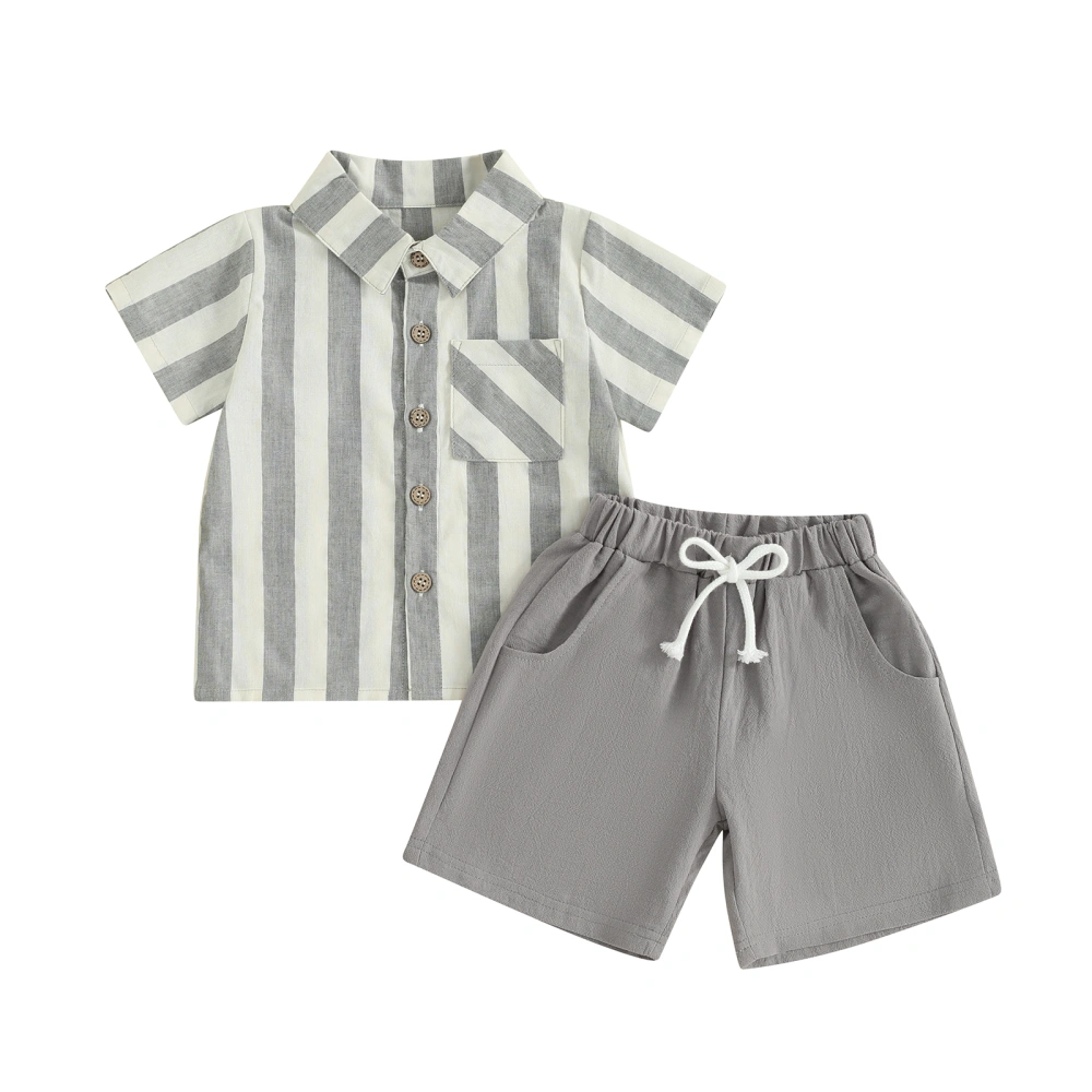 Toddler Boy Gentleman Outfit Striped Print Button Shirt and Shorts