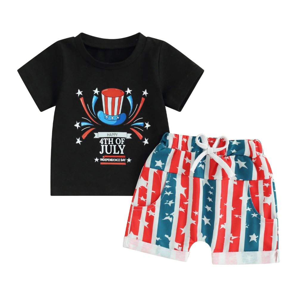 Little Boy 4th of July Outfits, Short Sleeve Tops + Star Print Shorts 