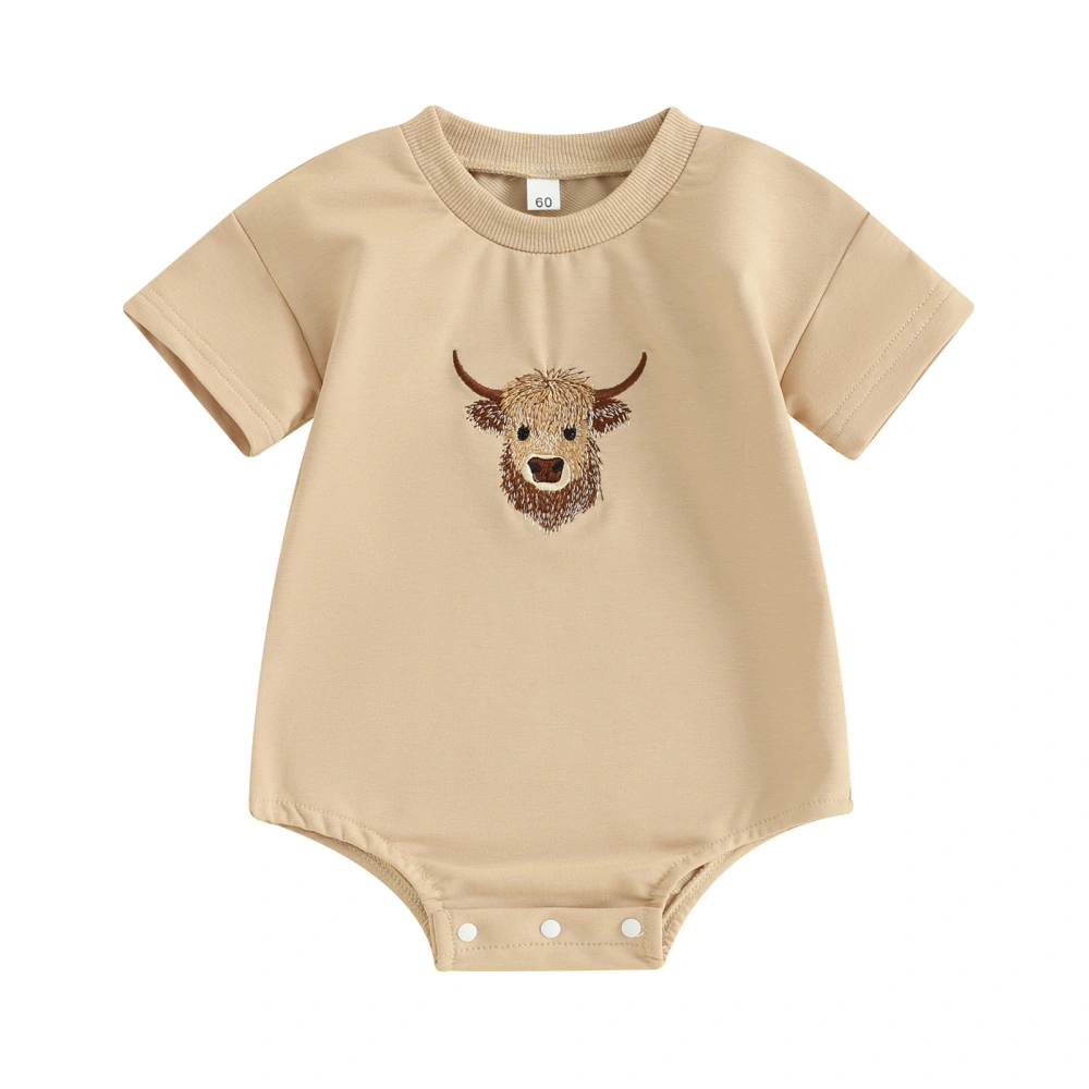 Baby Summer Romper Western Cow Head Pattern Short Sleeve Jumpsuit