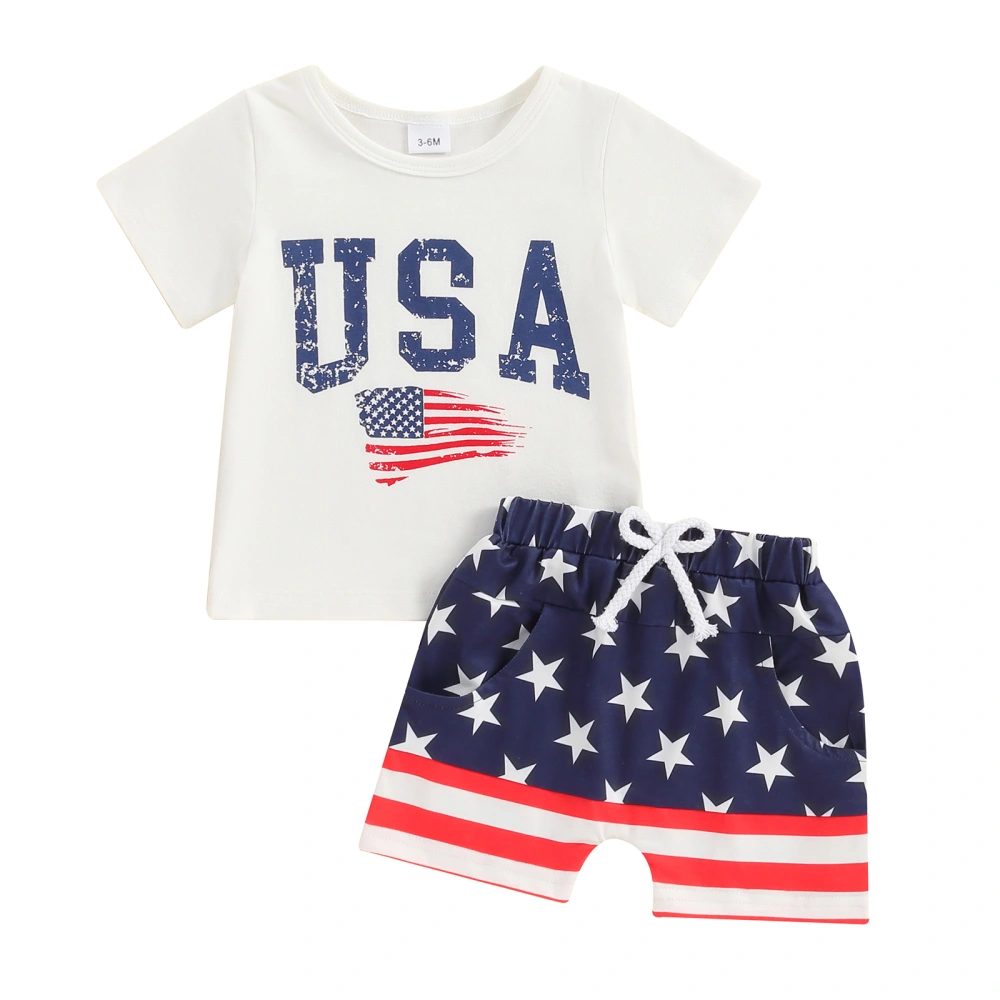 4th of July Toddler Boys Outfits Flag Letter Print T-Shirts Shorts Set