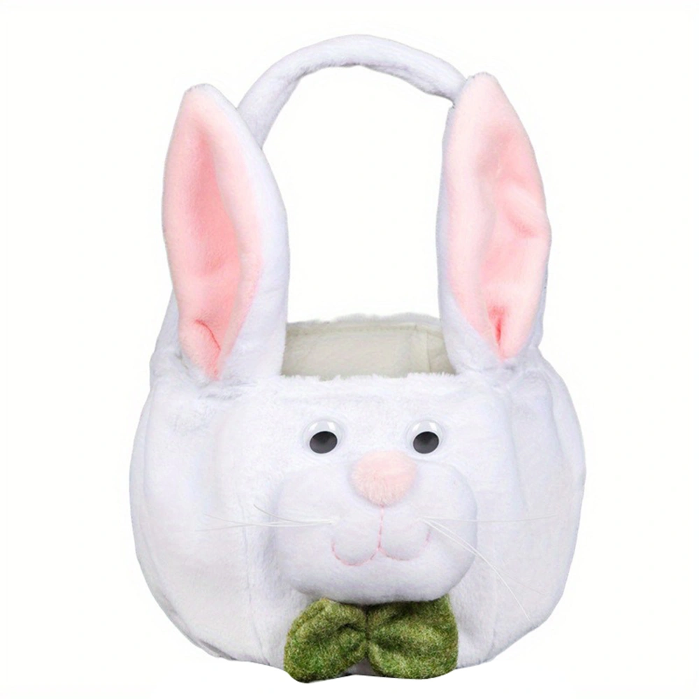 Plush Easter Bunny Basket 3D Rabbit Ear Fuzzy Candy Tote Bag