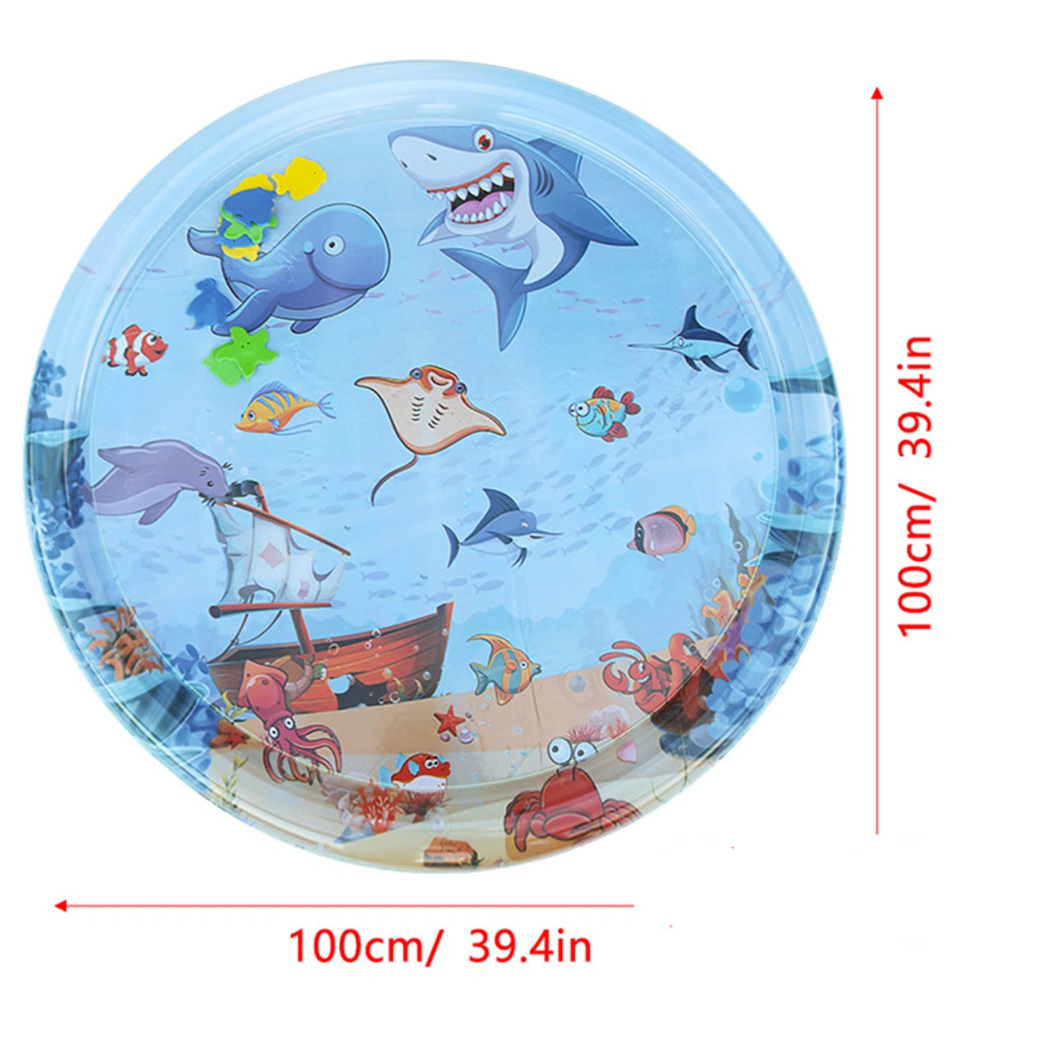 Baby Water Play Mat, Cartoon Print Inflatable Tummy Time Summer Toy