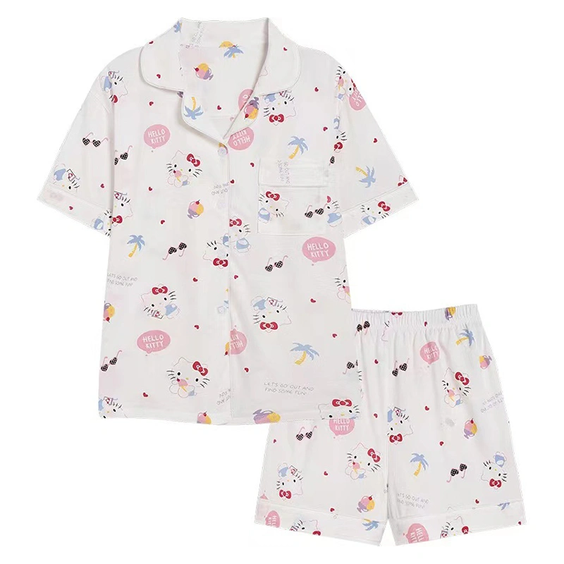 Women's Loungewear Set, Cartoon Print Short Sleeve T-Shirt Shorts 