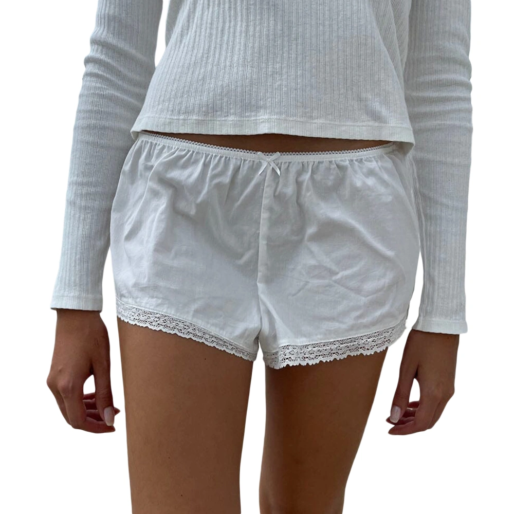 Women's Summer Shorts, Solid Color Lace Trim Lounge Short Pants 