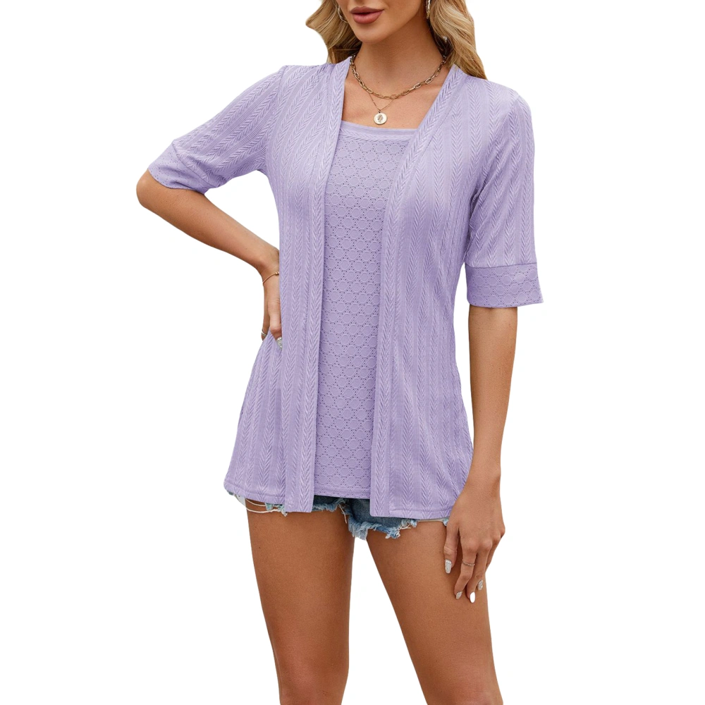 Women's Summer Tunic Tops Solid Color Half Sleeve Square-Neck T-Shirt