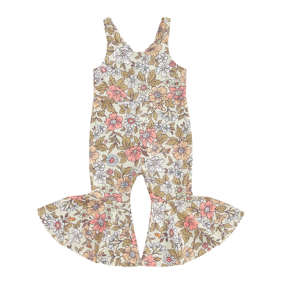 Girls Flare Jumpsuit Floral/Butterfly Sleeveless Bell-Bottoms Romper