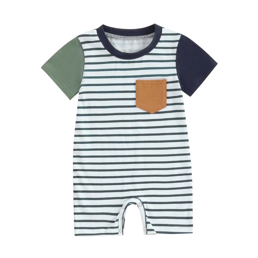 Baby Boys Jumpsuit, Short Sleeve Striped Contrast Color Romper