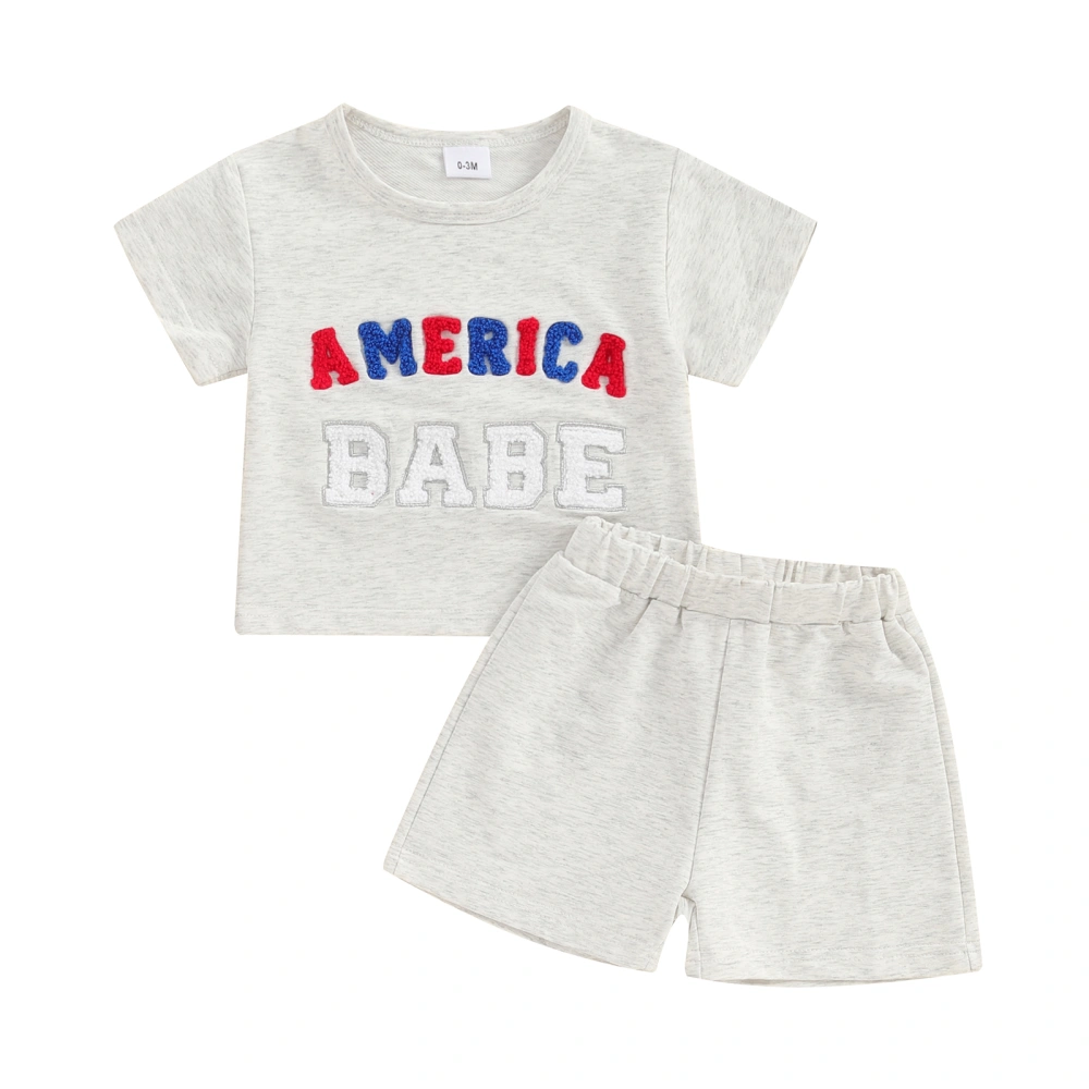 Toddler Boys 4th of July Outfits Letter Embroidery T-Shirt and Shorts