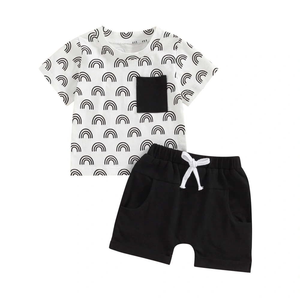 Baby Boy Summer Outfits Rainbow Print T-Shirt + Pocket Shorts Set