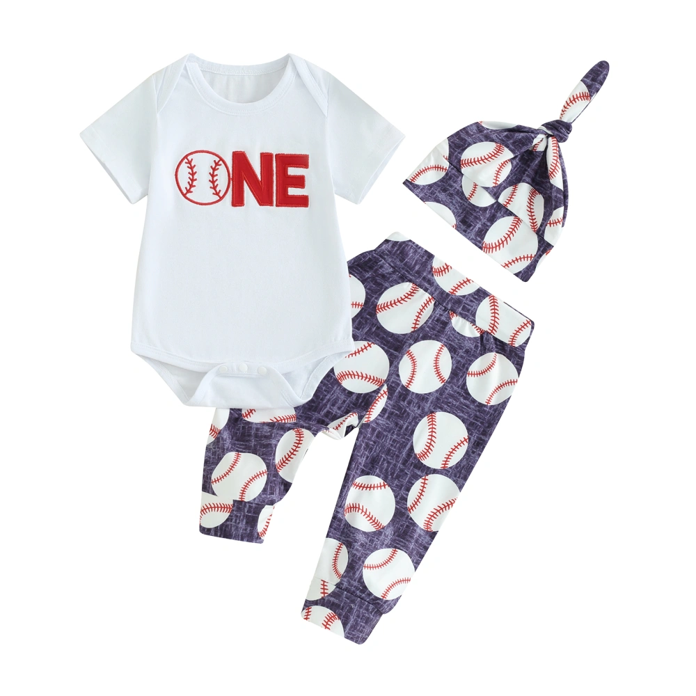 Baby Boys Outfit, Letters Print Romper Baseball Print Pants Hat