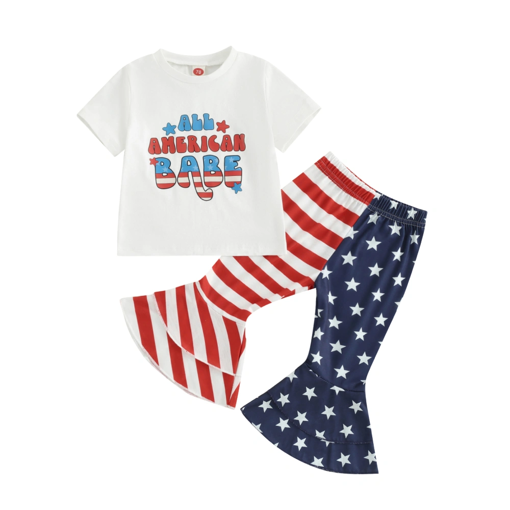 Girl 4th of July Outfit Letter Short Sleeve Tops Star Flare Pants