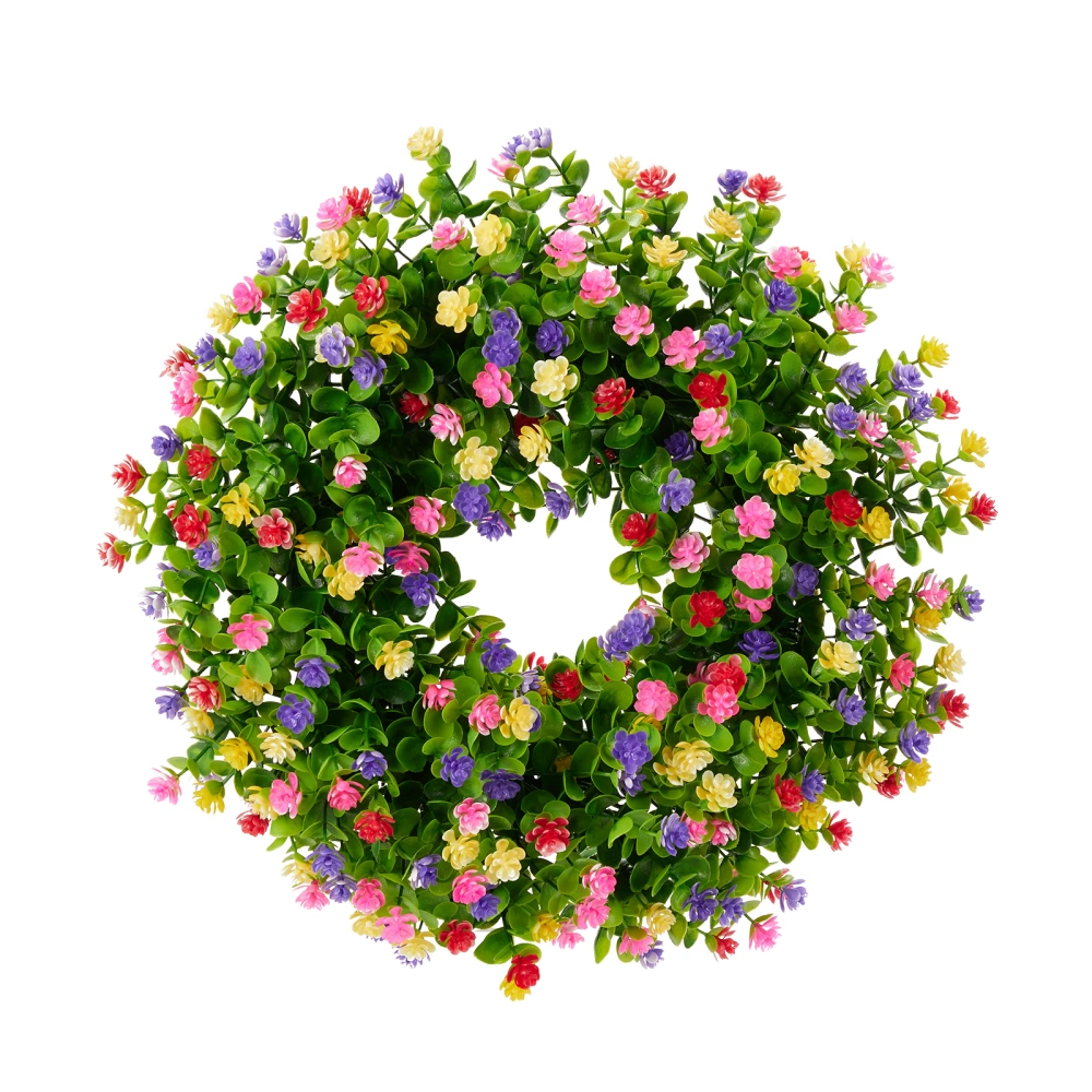 Artificial Spring Wreath Farmhouse Colorful Flower Eucalyptus Wreath