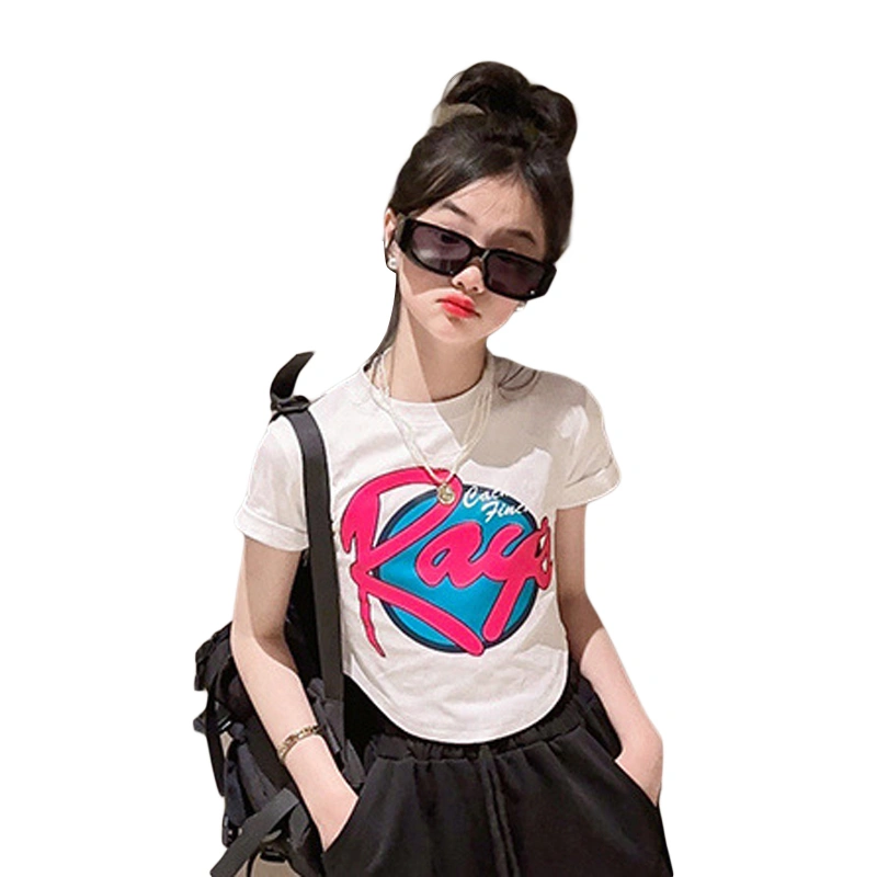 Kids Girls T-shirt, Short Sleeve Crew Neck Letters Print Summer Tops