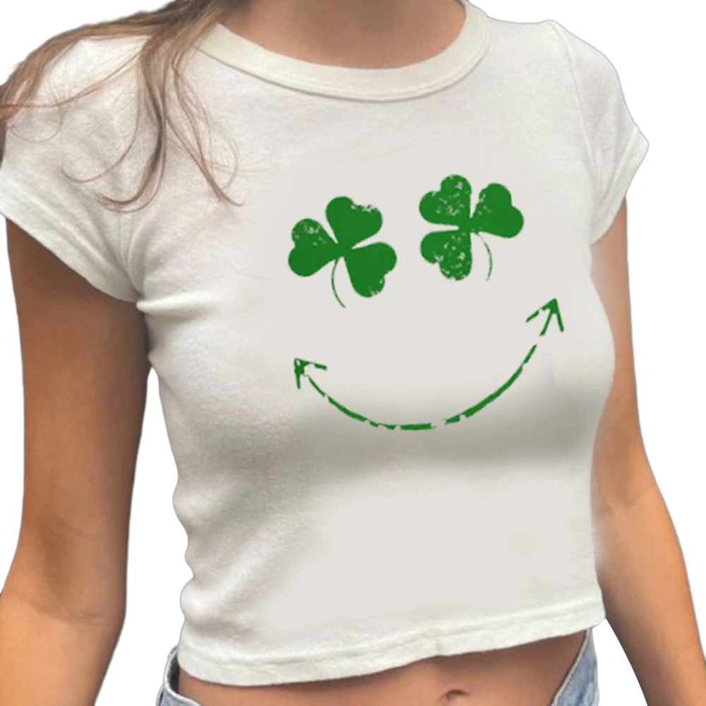 Women's St Pattys Day T-Shirt Gnome/Shamrock Print Short Sleeve Tops