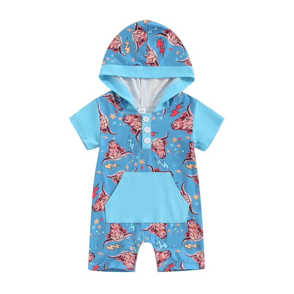 Baby Boys Jumpsuit, Sleeveless Hooded Cow Head Print Summer Romper