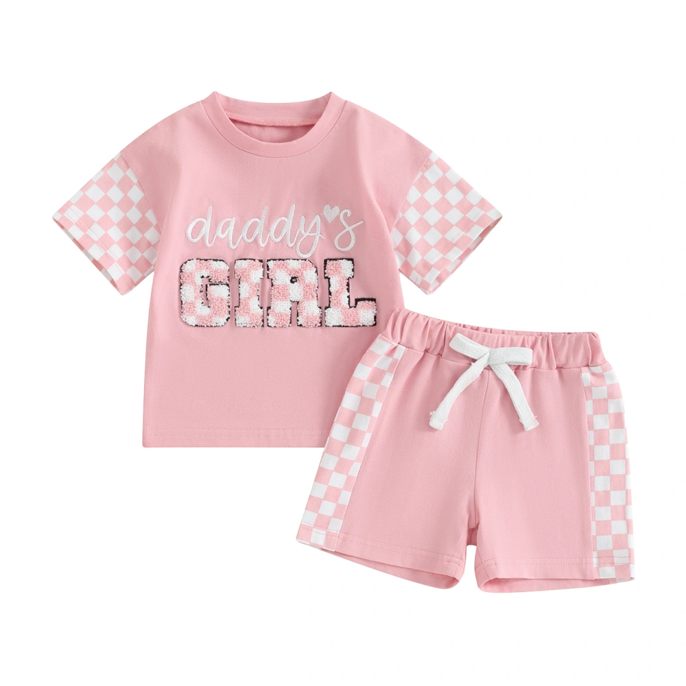 Toddler Girl Summer Outfit Fuzzy Letter Embroidery T-Shirts and Shorts