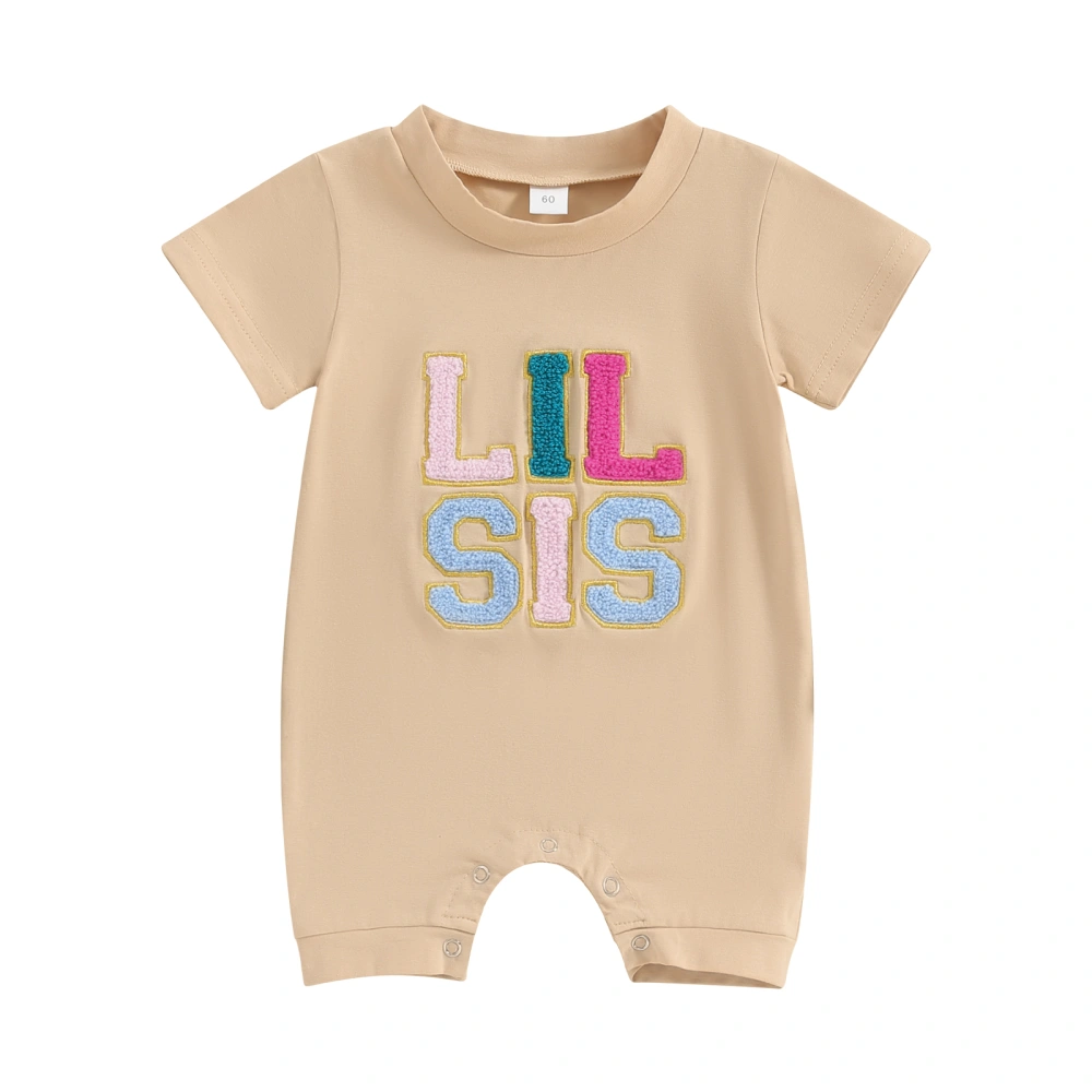 Baby Girl Jumpsuit Short Sleeve Round Neck Letter Embroidery Romper