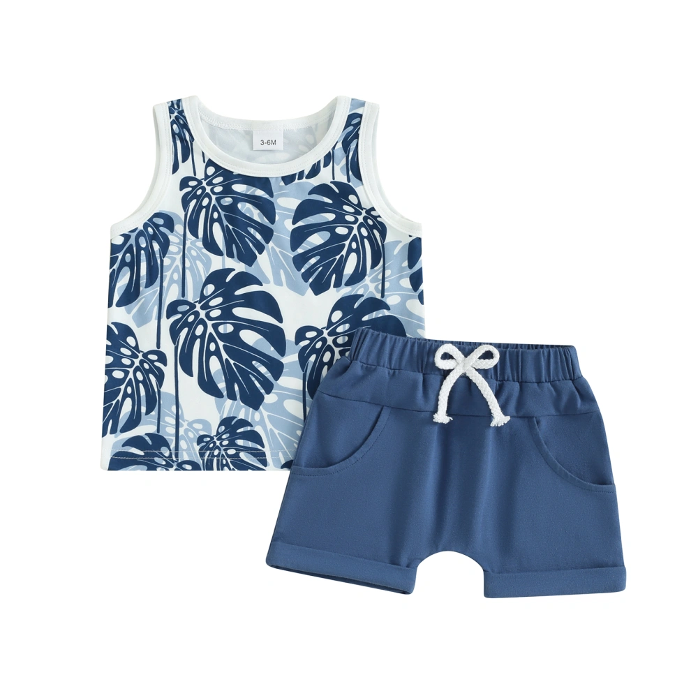 Baby Boy 2 Piece Outfits Sea Tree Print Tank Tops and Elastic Shorts