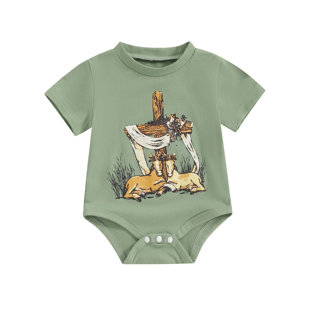 Baby Boy Casual Round Neck Short Sleeve Cross Cow Print Romper 