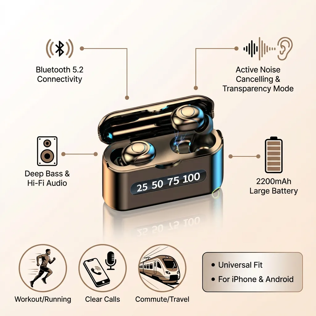 Wireless Earbuds Bluetooth 5.2 in-Ear Earphones for iPhone and Android