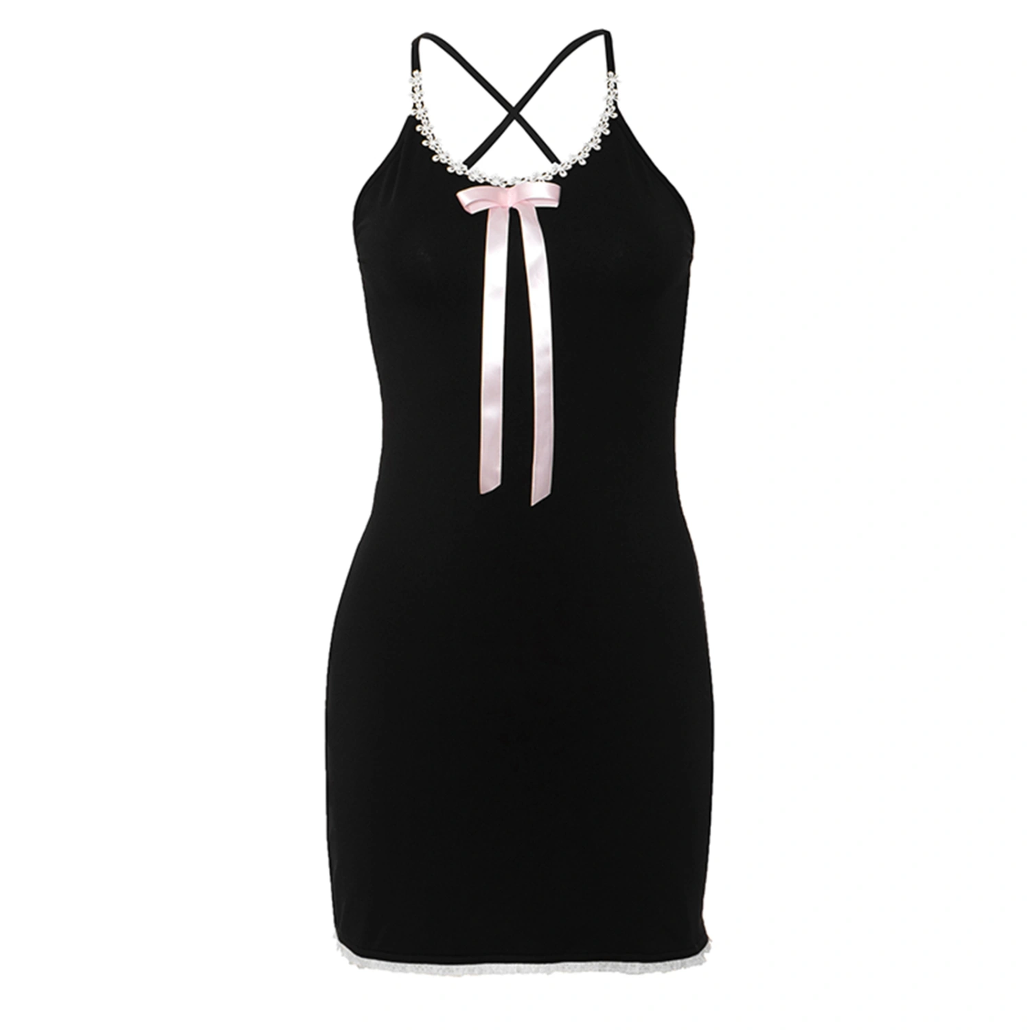 Women Cami Dress Flower Bowknot Embellished Mini Bodycon Dress