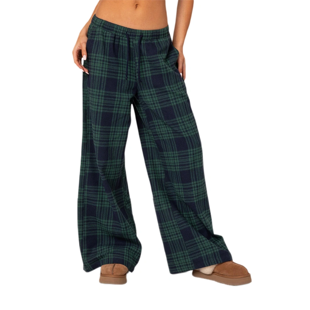 Women's Casual Trousers Plaid Print Elastic Waist Wide Leg Pants