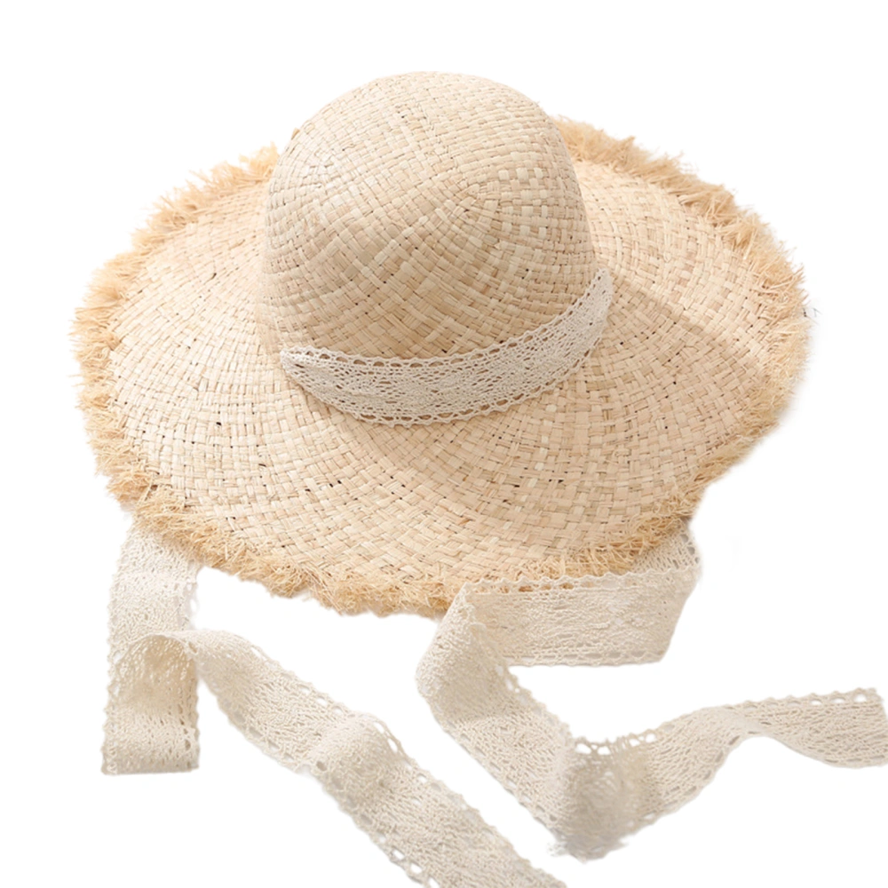 Women's Summer Straw Hat Wide Brim Sun Hat Fringed Floppy Fedora Hat