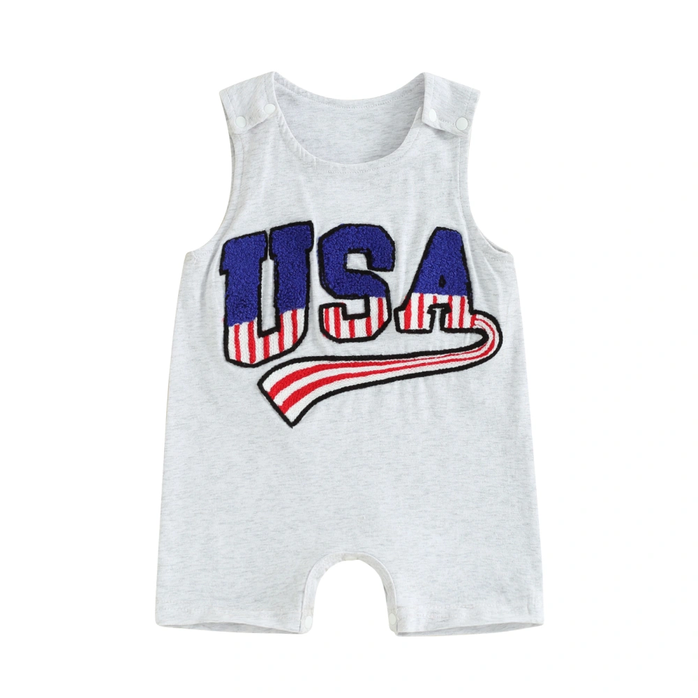 Baby 4th of July Romper Letter Embroidery Round Neck Bodysuit