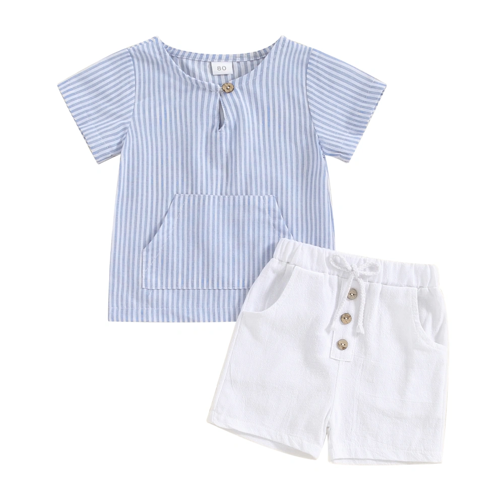 Baby Boy Summer Outfits Striped Print T-Shirt + Button Shorts Set