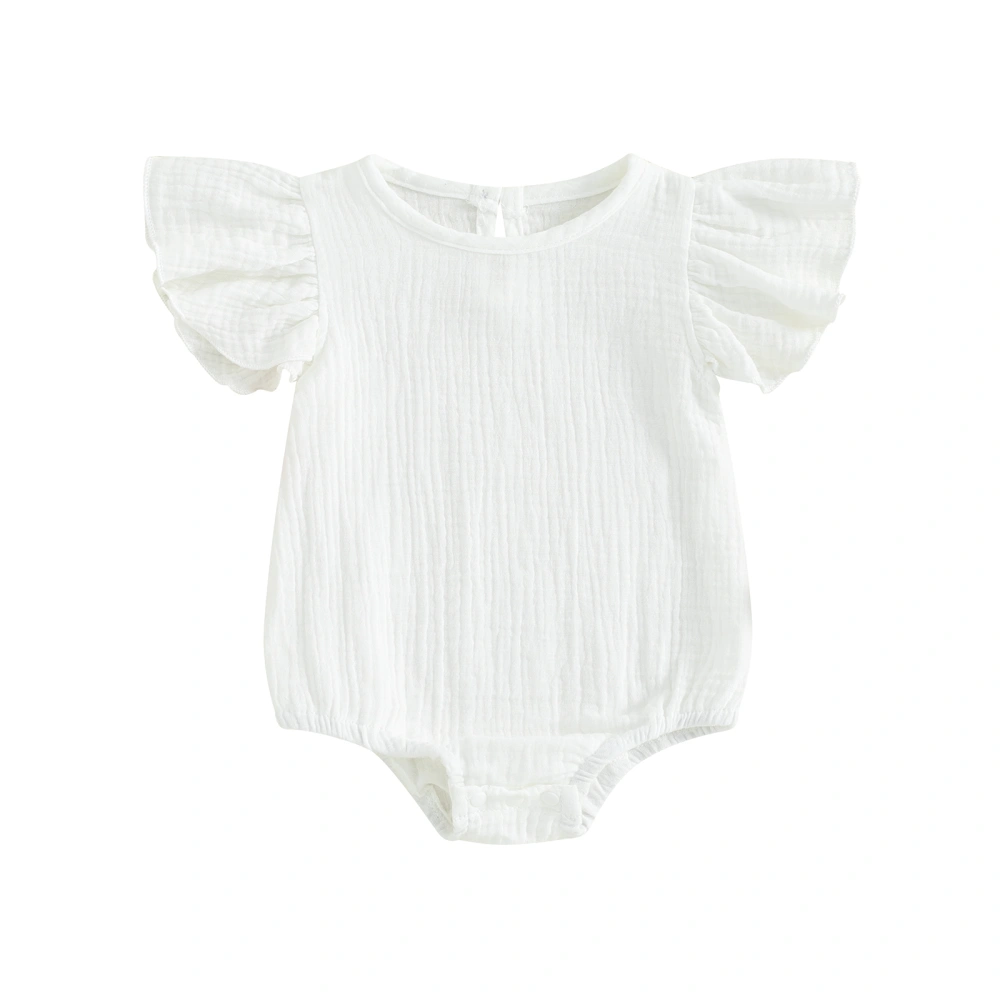 Baby Girls Rompers Solid Color Round Neck Fly Sleeve Bodysuits