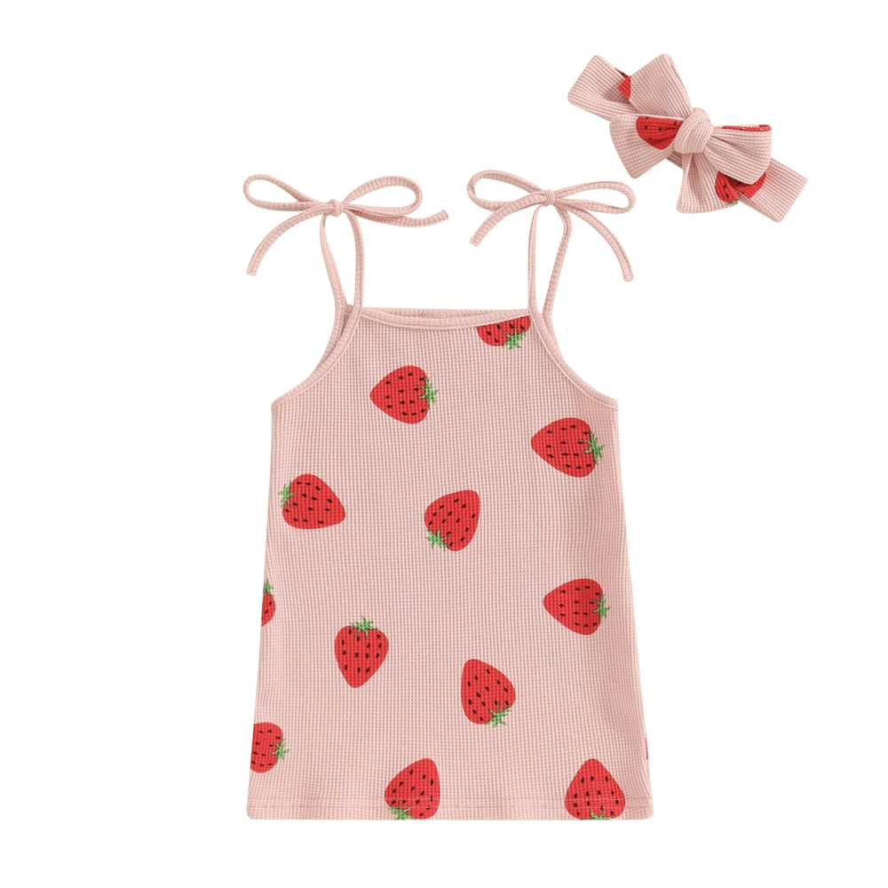 Girls 2-piece Outfit, Tie-up Sleeveless Strawberry Camisole Headband