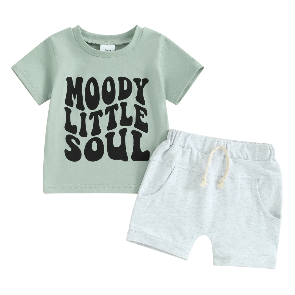 Baby Boy Set, Letter Print Short Sleeve Tops + Elastic Waist Shorts 