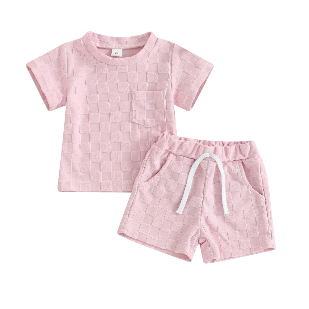 Baby 2 Piece Outfits Checkerboard Pattern T-Shirt and Elastic Shorts 