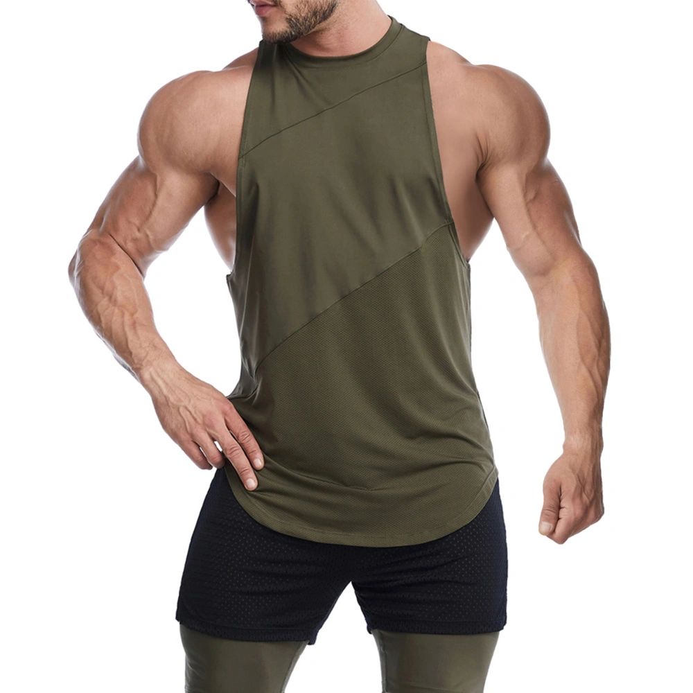 Men Muscle Fitness Sports Vest Solid Color Round Neck Tank Tops