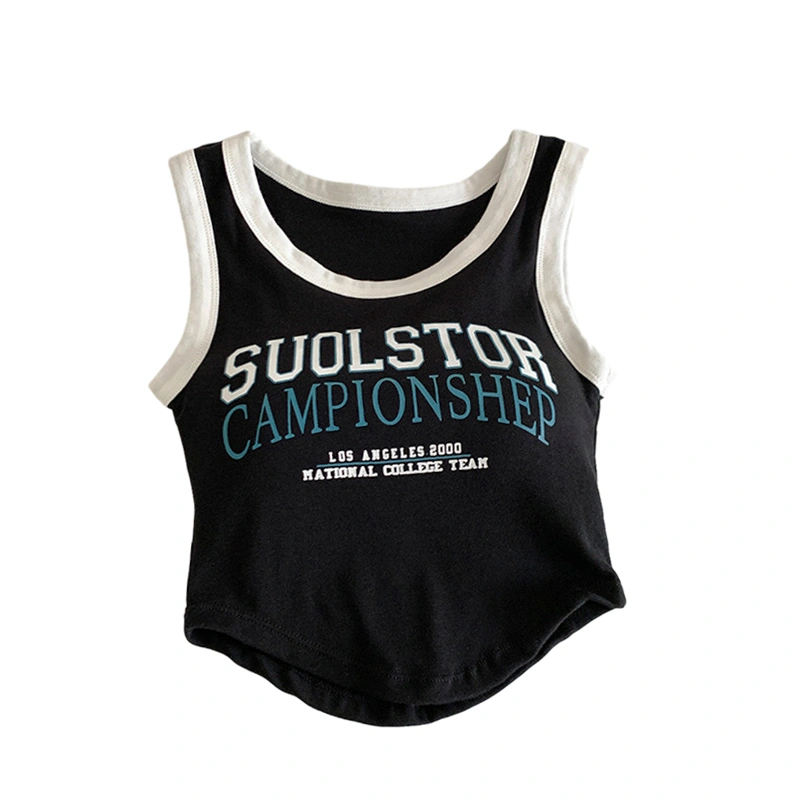 Women Crop Padded Tank Tops Letter Print Sleeveless Shirt Summer Vest