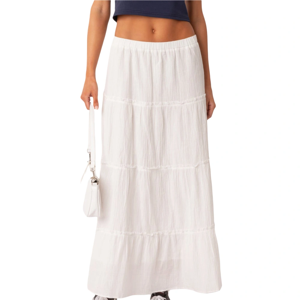 Women Long Skirt, Elegant Low Waist Patchwork Solid Flowy Swing Skirt