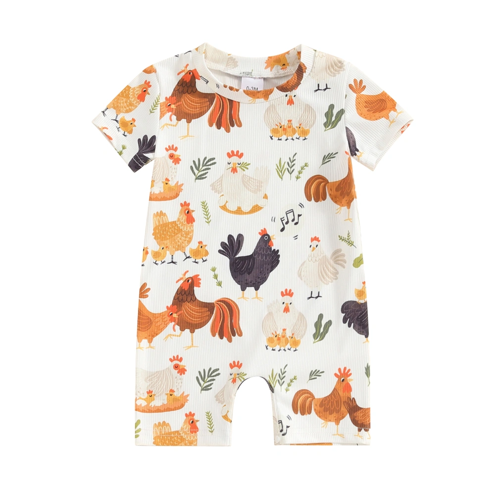 Baby Boys Summer Romper Short Sleeve Crew Neck Chick Print Jumpsuit