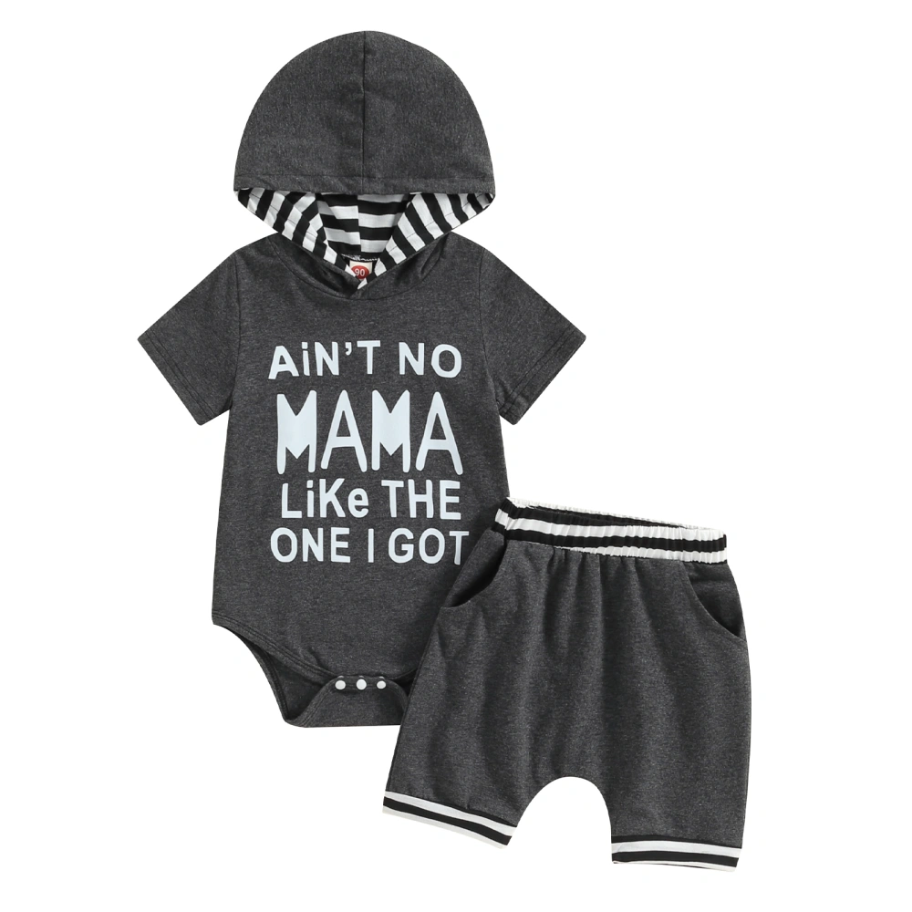 Boys Shorts Sets Short Sleeve Letter Print Hooded Romper Shorts Sets