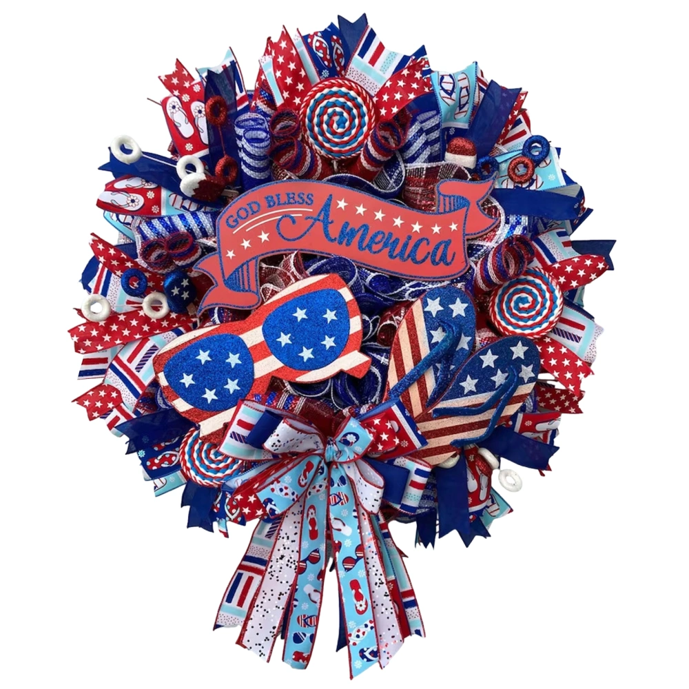 4th of July Wreath Independence Day Ribbon Patriotic Artificial Wreath