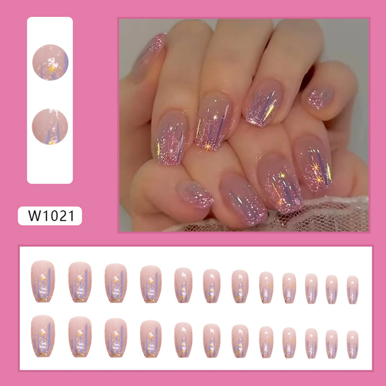 24PCS Glitter Press on Nails Short Fake Nails Full Cover False Nails
