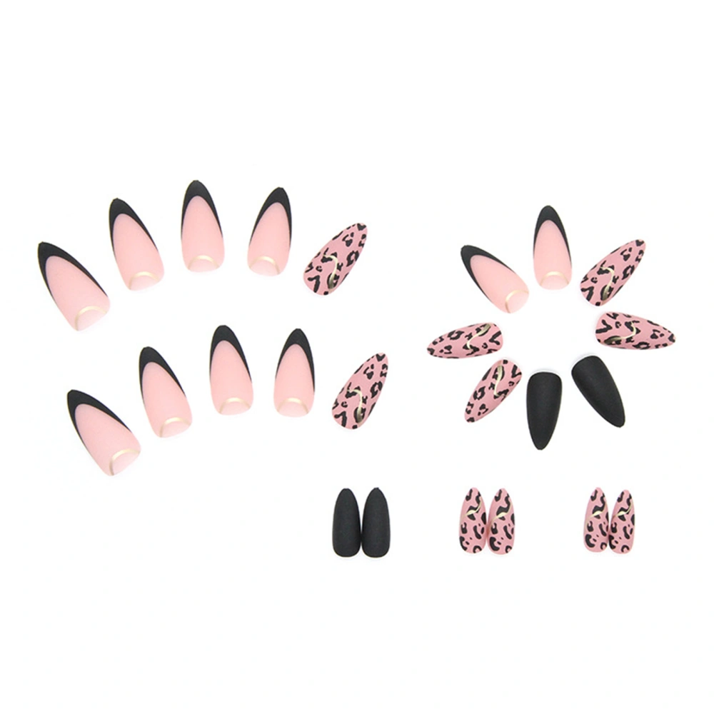 Almond Press on Nails 24Pcs Gold Foil Leopard Medium Length Fake Nails