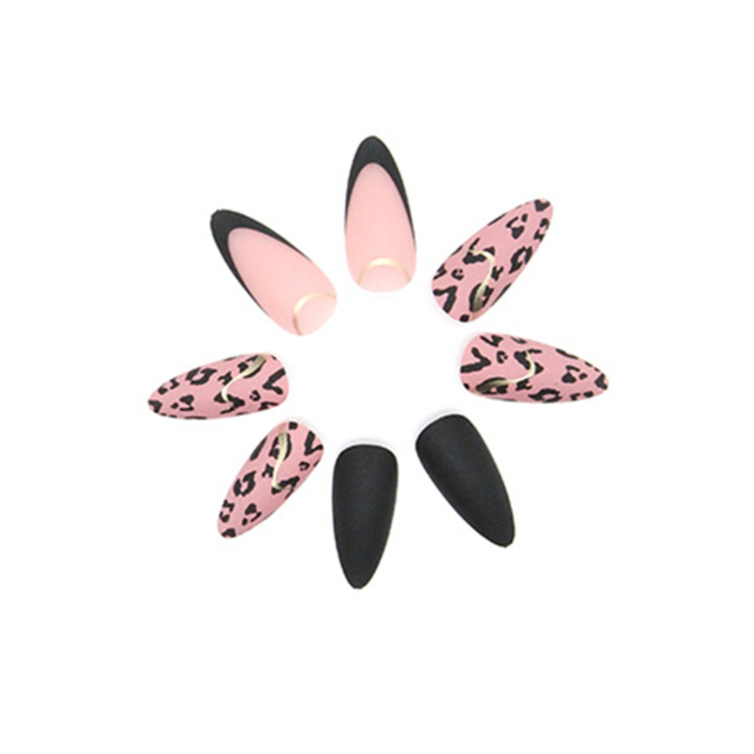 Almond Press on Nails 24Pcs Gold Foil Leopard Medium Length Fake Nails