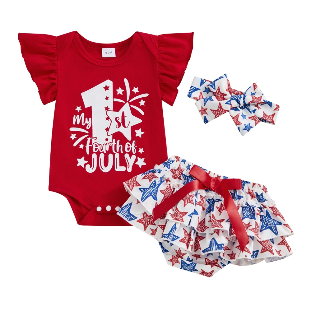 Baby Girls Shorts Set, Short Sleeve Romper Stars Shorts Hairband