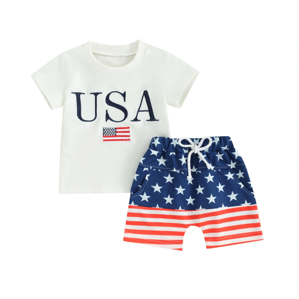 Boys Shorts Sets Letter Embroidery Tops Stars Stripe Print Shorts Sets