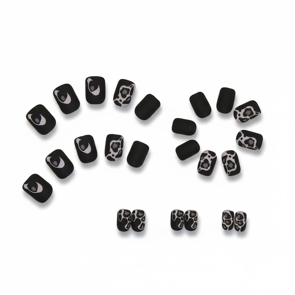 24PCS Short Fake Nails Press on Nails Cute Leopard Print False Nails