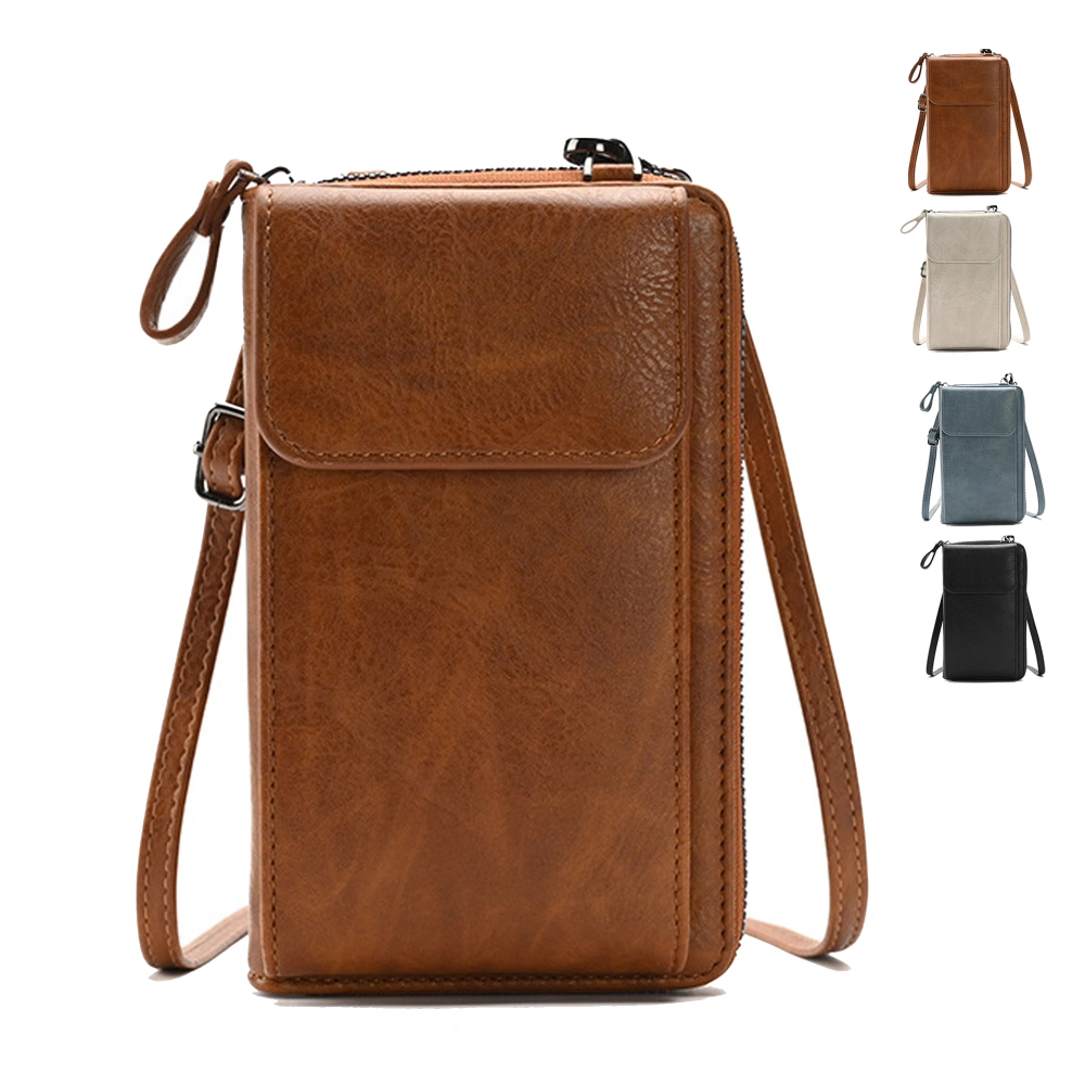 Women Zipper Phone Crossbody Bag Leather Shoulder Bag