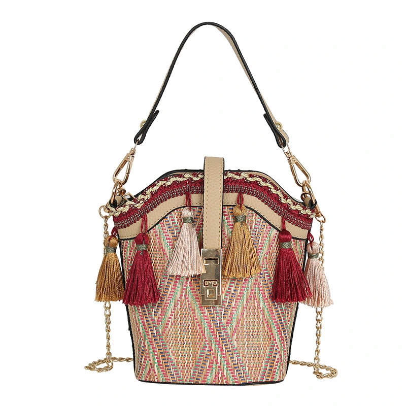 Female fashion new straw woven bag  tassel messenger bag#