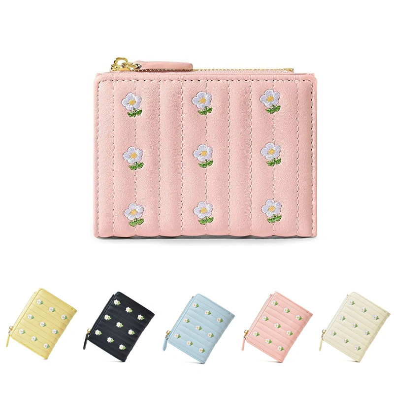 Girls Cute Embroidery Coin Purse Small Women Leather Wallet