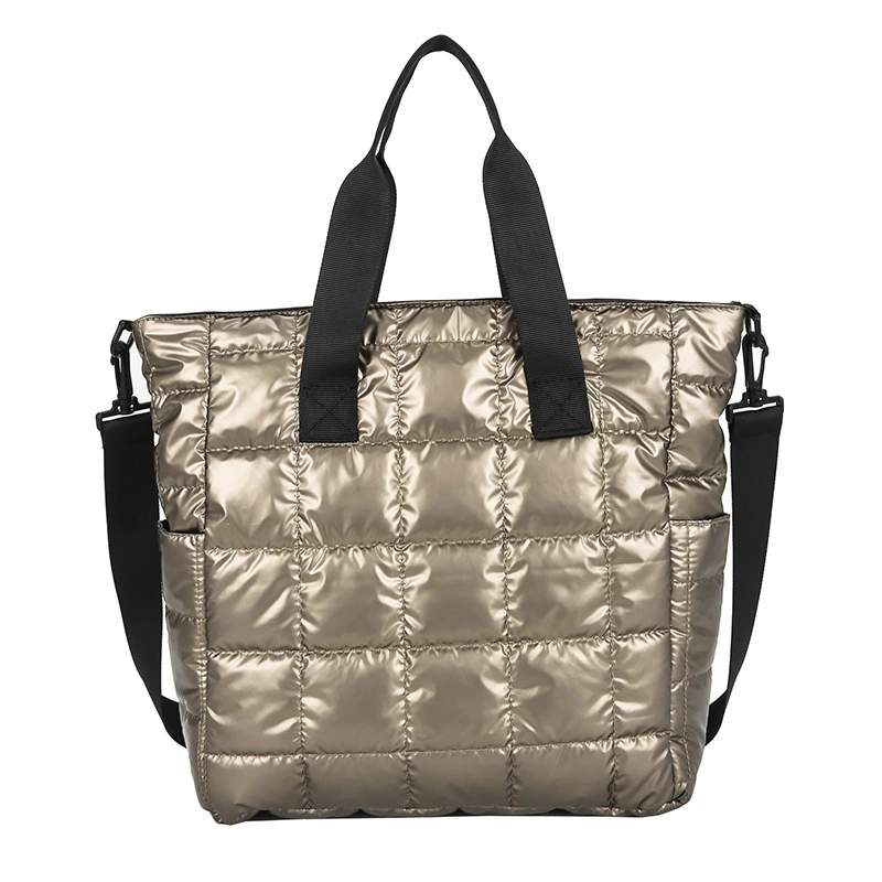 Nylon Cotton Padded Quilted Top-handle Bag Shopping Handbag-