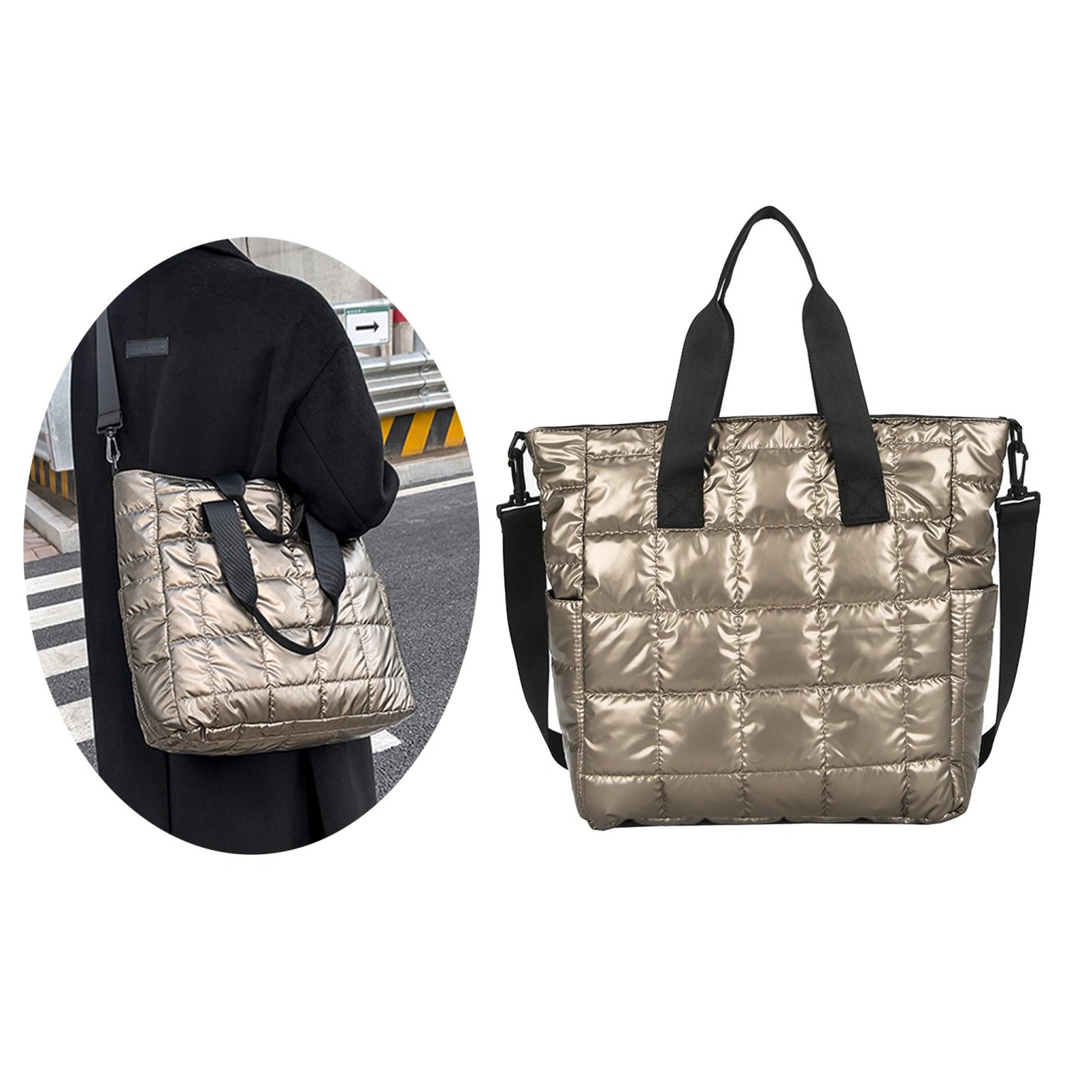 Women Fashion Quilted Cotton Padded Nylon Messenger Bag-